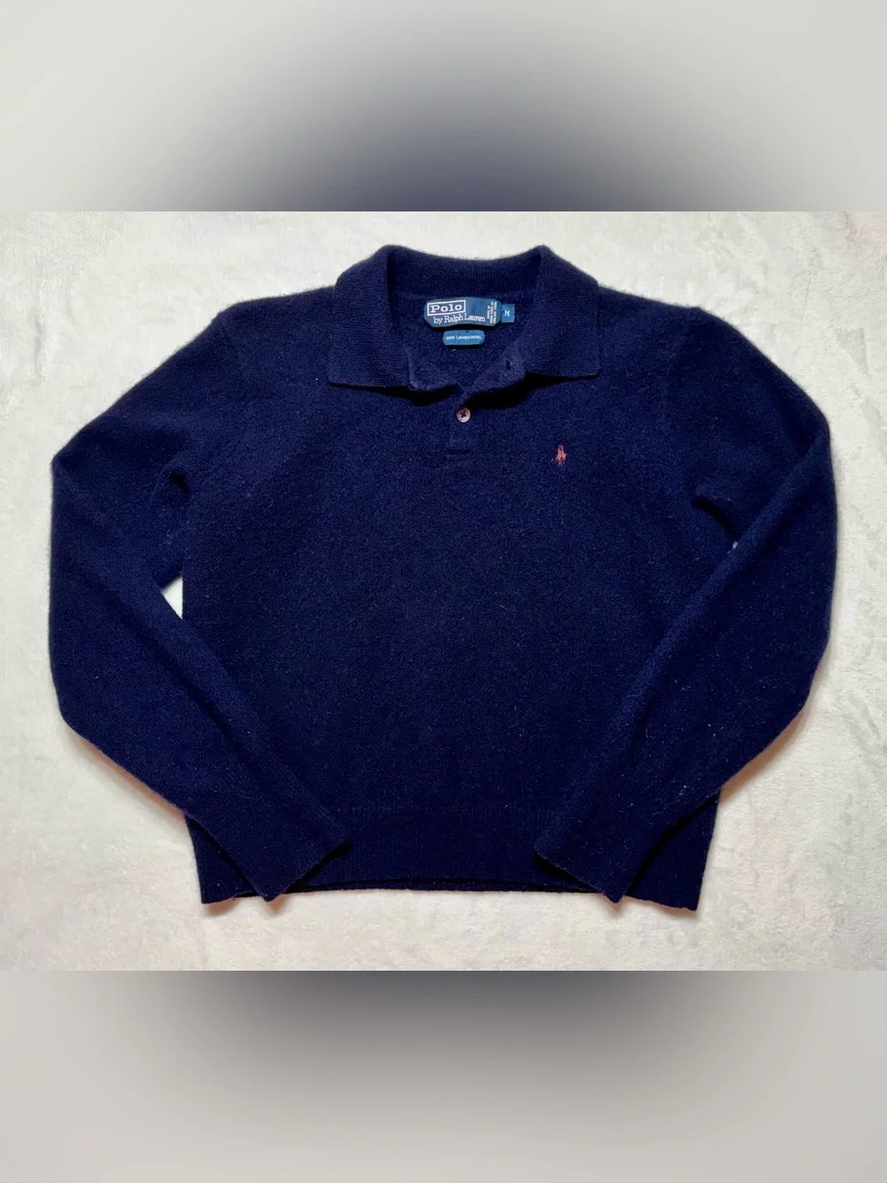 Polo Ralph Lauren Youth Blue Solid Collared Pullover 100% Lambswool Sweater